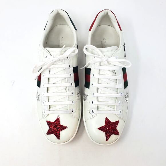Custom Gucci Swarovski Crystal Ace Metallic Star Sneakers Leather 454562 Size 39 - Picture 2 of 16
